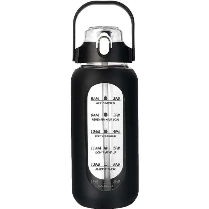 Glass Water Bottle with Straw and Time Marker 1000ML