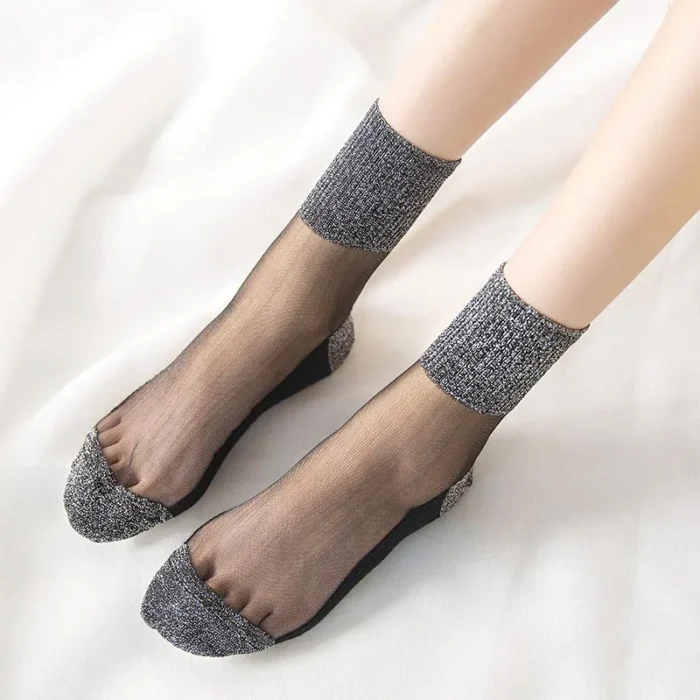 Glittering Ultrathin Transparent Crystal Silk Socks - 3-Pair Spring/Summer Set