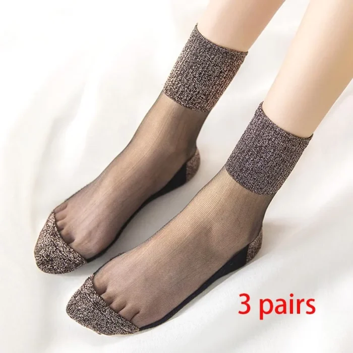 Glittering Ultrathin Transparent Crystal Silk Socks - 3-Pair Spring/Summer Set