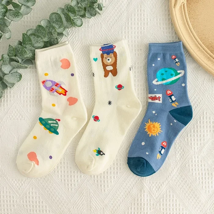 Harajuku-Inspired Astronaut: Cute Winter Socks