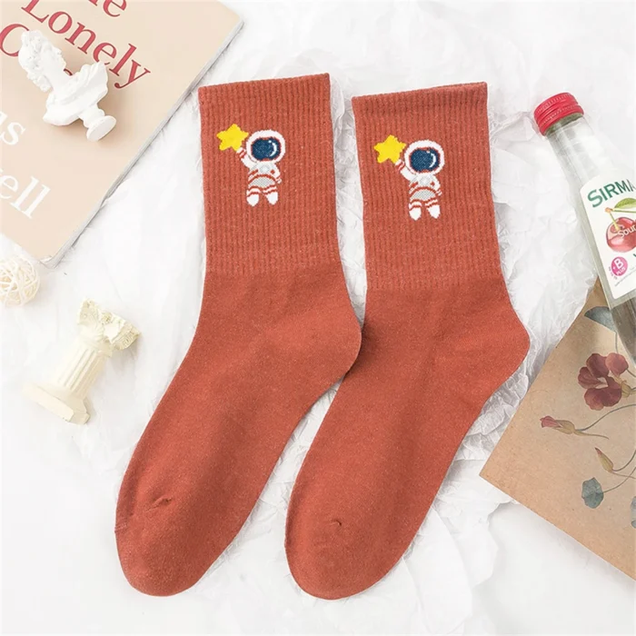 Harajuku-Inspired Astronaut Space Crew Socks - Chic Soft Cotton Art Socks