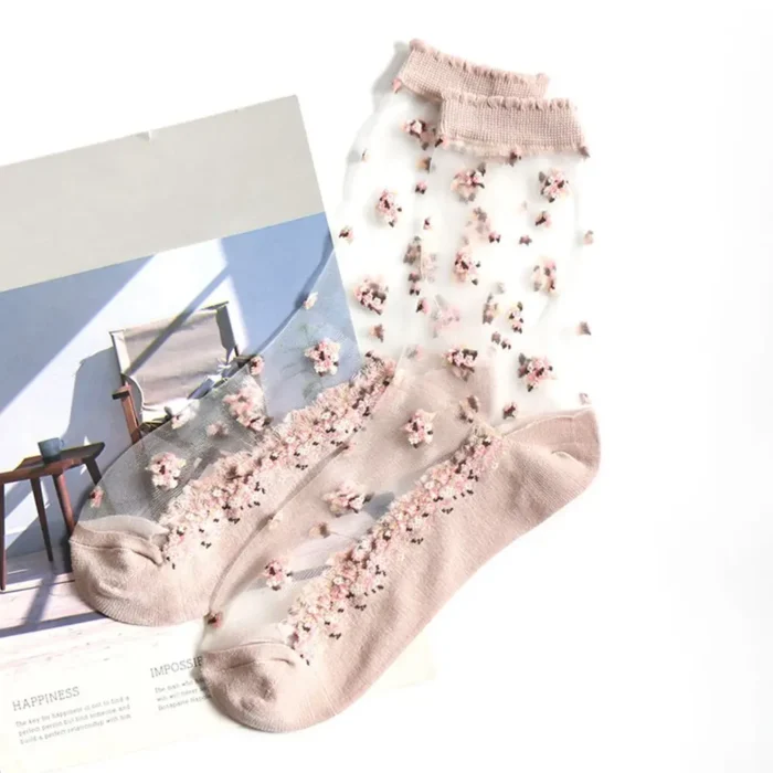 Harajuku Striped Crystal Glass Silk Socks - Ultrathin Transparency for Summer