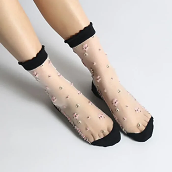 Harajuku Striped Crystal Glass Silk Socks - Ultrathin Transparency for Summer