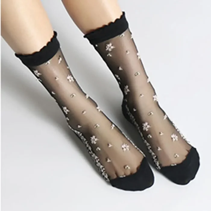 Harajuku Striped Crystal Glass Silk Socks - Ultrathin Transparency for Summer