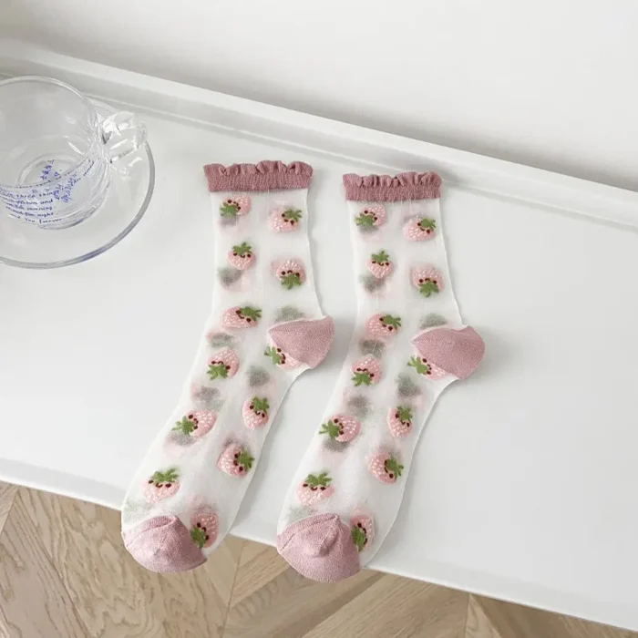 Harajuku Striped Crystal Glass Silk Socks - Ultrathin Transparency for Summer