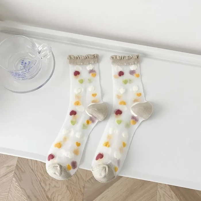 Harajuku Striped Crystal Glass Silk Socks - Ultrathin Transparency for Summer