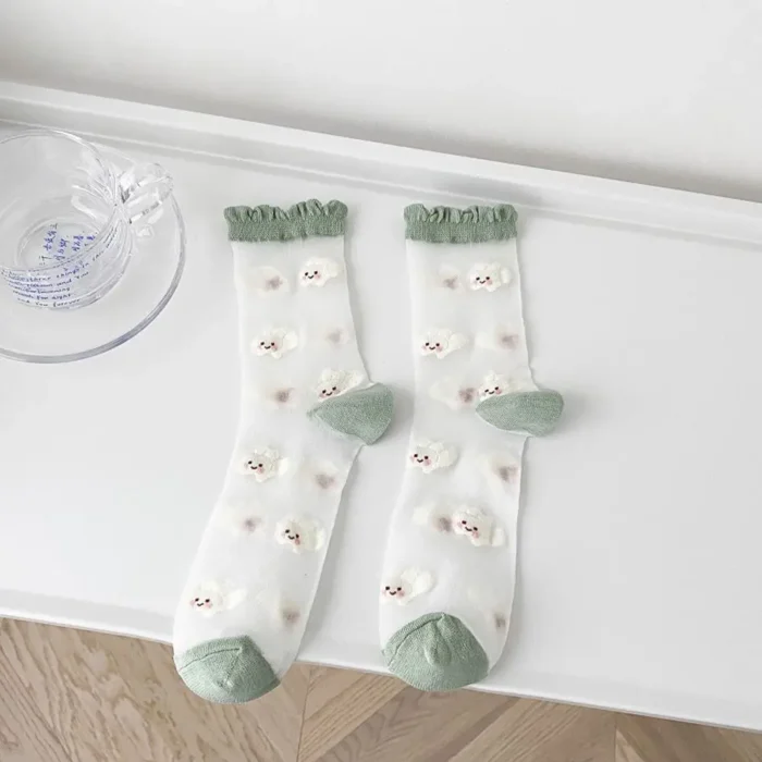 Harajuku Striped Crystal Glass Silk Socks - Ultrathin Transparency for Summer