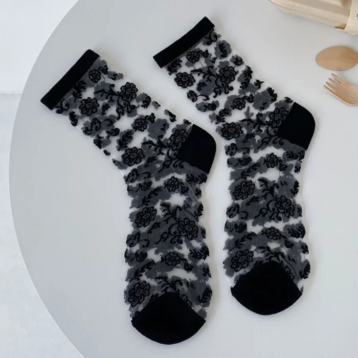 Harajuku Striped Crystal Glass Silk Socks - Ultrathin Transparency for Summer