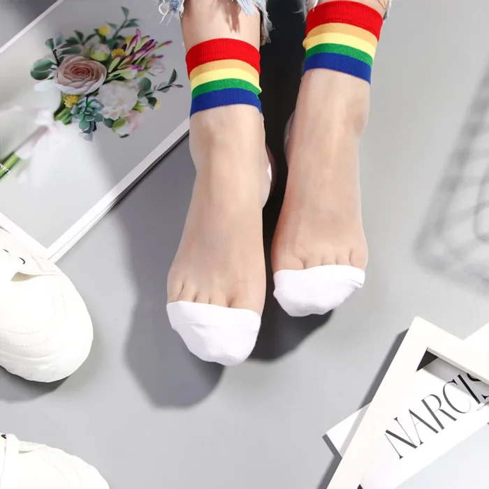 Harajuku Striped Crystal Glass Silk Socks - Ultrathin Transparency for Summer