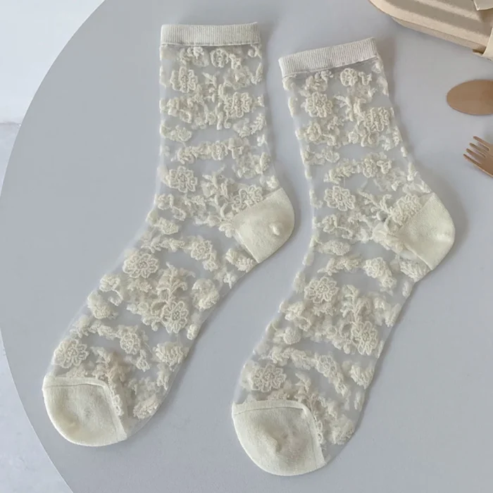 Harajuku Striped Crystal Glass Silk Socks - Ultrathin Transparency for Summer