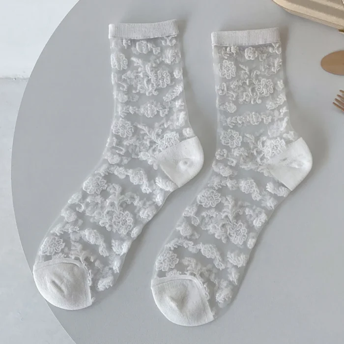 Harajuku Striped Crystal Glass Silk Socks - Ultrathin Transparency for Summer