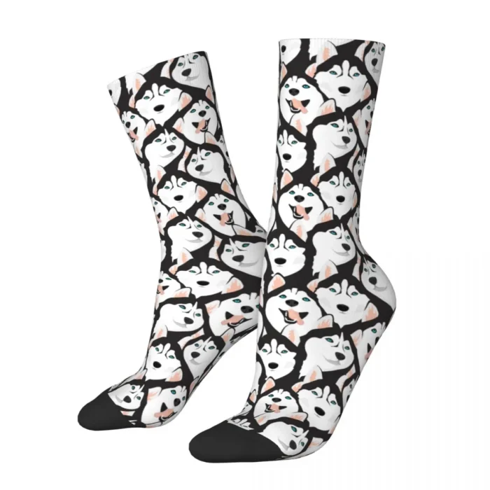 High-Quality Husky Dogs with Blue Eyes Compression Socks - Cute Middle Tube Socks for Unisex, Ideal as Small Gifts