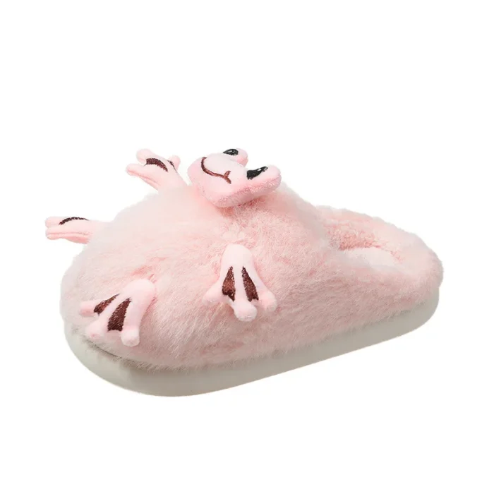 Hop into Comfort: Women's Funny Frog Fluffy Cotton Slippers for Winter