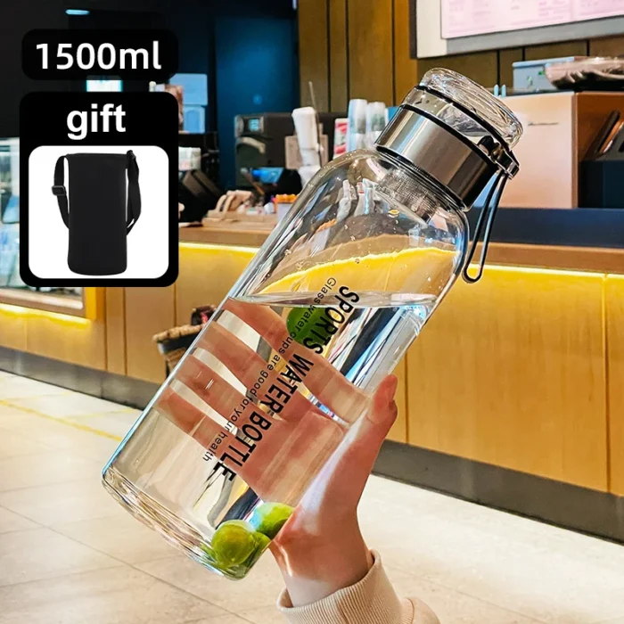 Hydration Hero: 2000ML Glass Water Bottle with Strap for Sports & Travel