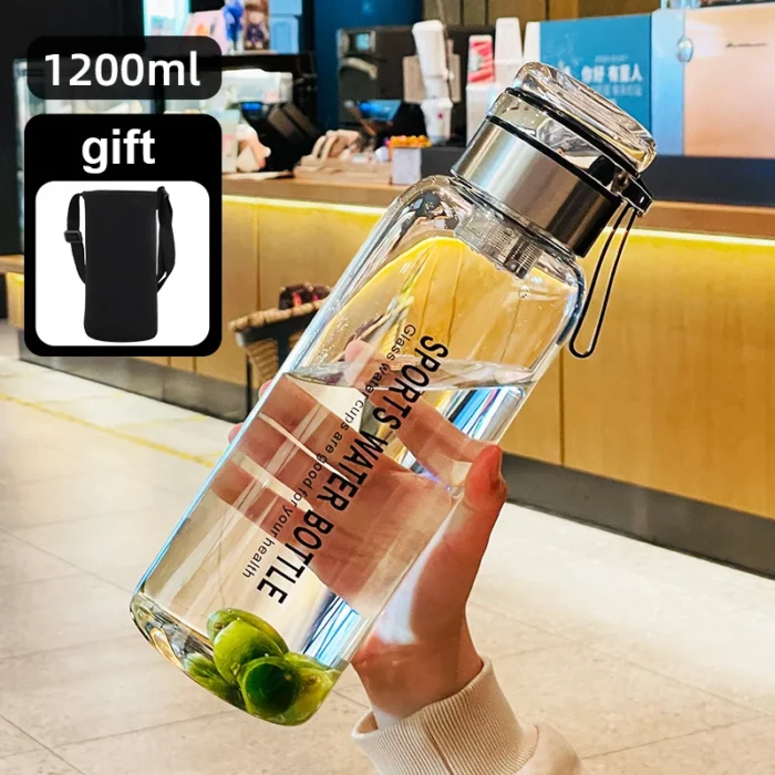 Hydration Hero: 2000ML Glass Water Bottle with Strap for Sports & Travel
