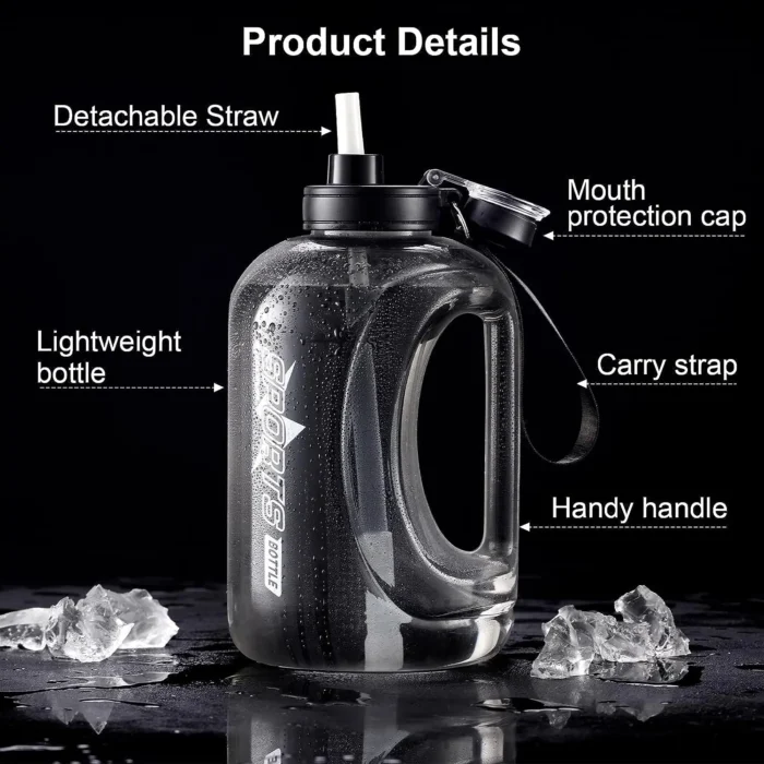 Hydration Powerhouse: Half Gallon Eco-Friendly Water Bottle with Straw & Handle