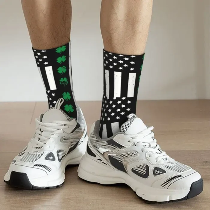 Irish American Flag Dress Socks - Warm, Novelty St. Patrick's Day Crew Socks for Men & Women