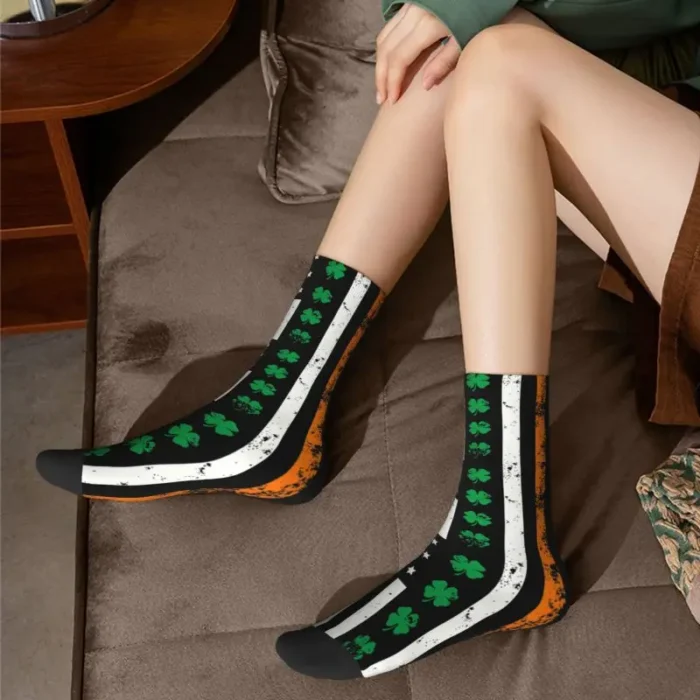 Irish American Flag Dress Socks - Warm, Novelty St. Patrick's Day Crew Socks for Men & Women