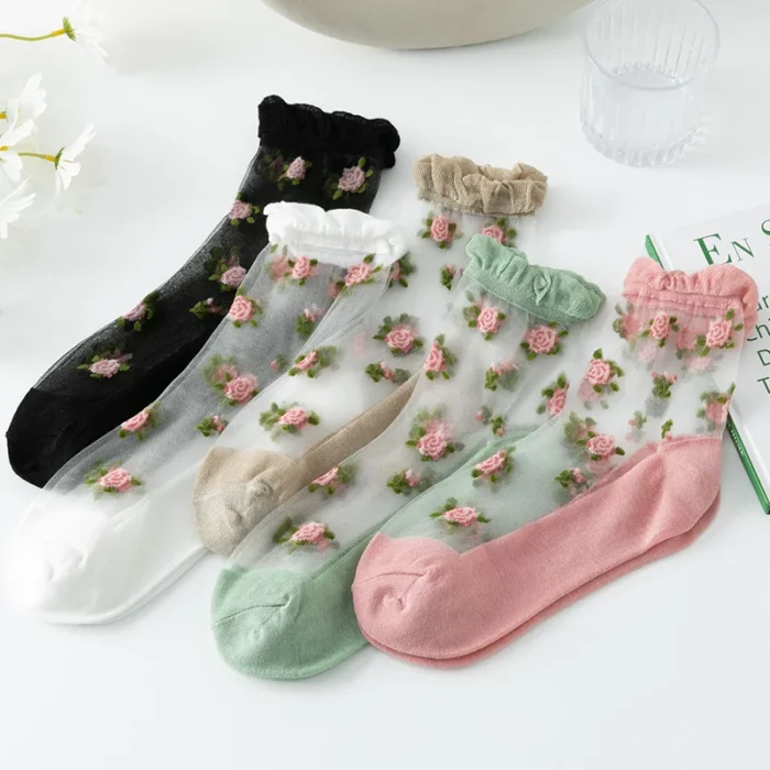Japanese Glass Silk Middle Tube Socks - Ultra-Thin Retro Fairy Style for