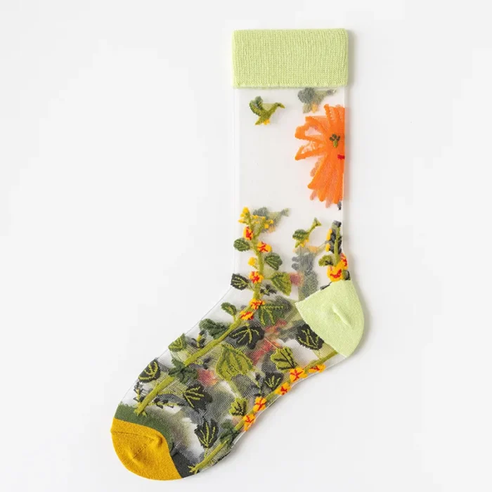 Japanese Summer Glass Silk Socks - Thin Cartoon Flower Tube Fashion