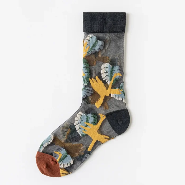 Japanese Summer Glass Silk Socks - Thin Cartoon Flower Tube Fashion