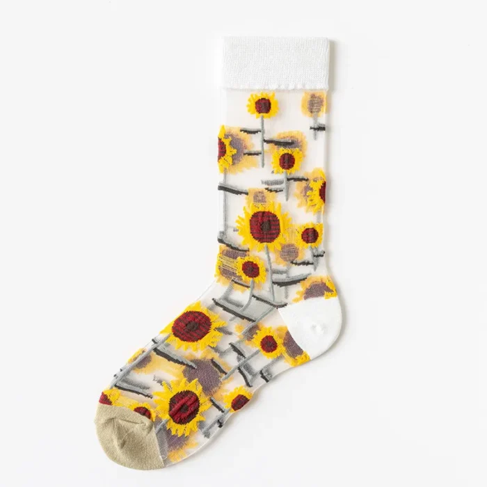 Japanese Summer Glass Silk Socks - Thin Cartoon Flower Tube Fashion