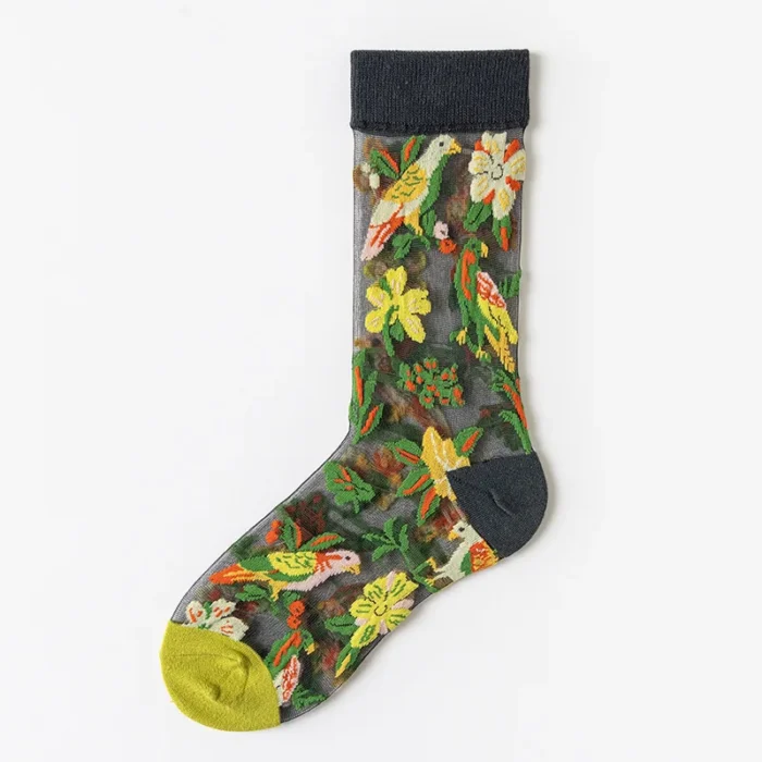 Japanese Summer Glass Silk Socks - Thin Cartoon Flower Tube Fashion