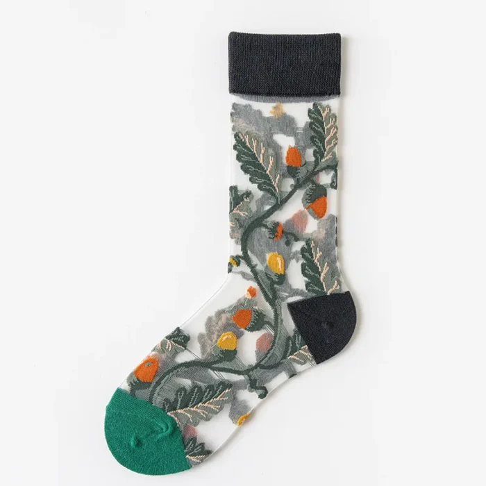 Japanese Summer Glass Silk Socks - Thin Cartoon Flower Tube Fashion