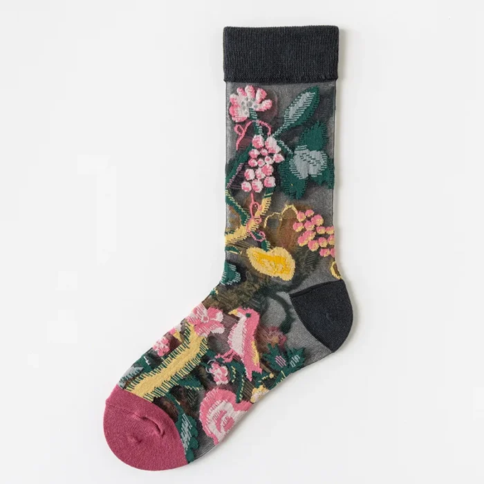 Japanese Summer Glass Silk Socks - Thin Cartoon Flower Tube Fashion