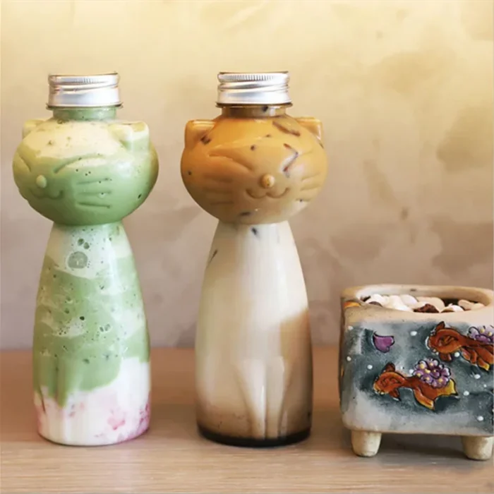 Kawaii Cat Water Bottles - Transparent, Portable for Milk Tea, Coffee, Juice, BPA Free