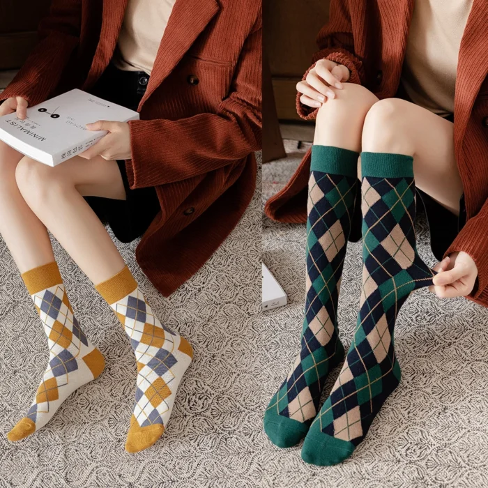 Kawaii Winter Christmas Lattice Socks - Cozy Thickened Cotton Medium Tube for Women