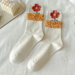 Korean Fashion Floral Print Ruffle Socks - Harajuku Vintage Lacework for Sweet Kawaii Style