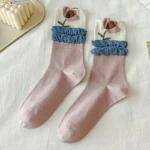 Korean Fashion Floral Print Ruffle Socks - Harajuku Vintage Lacework for Sweet Kawaii Style