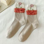 Korean Fashion Floral Print Ruffle Socks - Harajuku Vintage Lacework for Sweet Kawaii Style