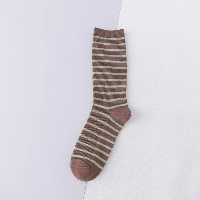 Korean Style Striped Middle Tube Socks - Casual Cotton Comfort for Women