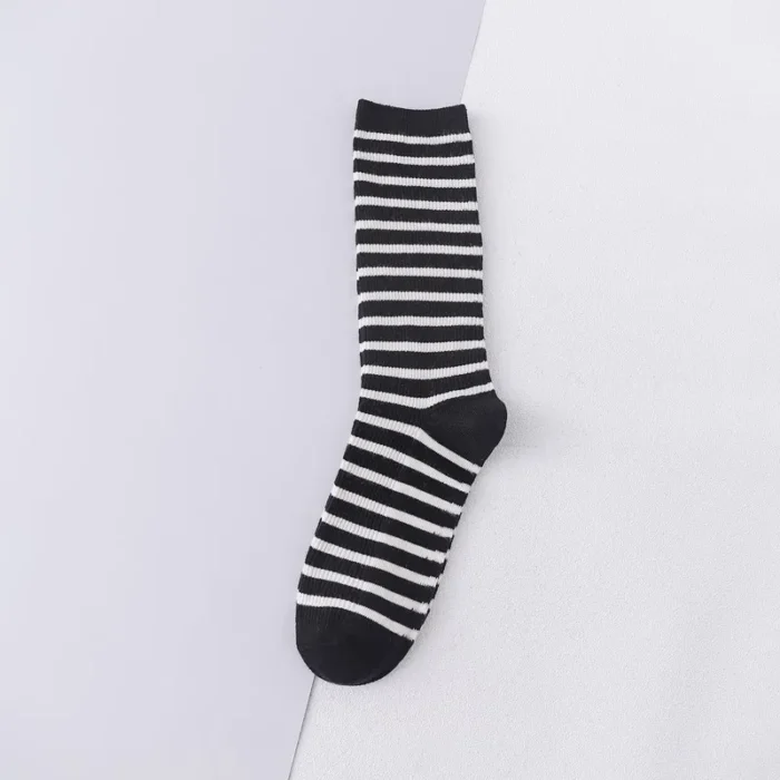 Korean Style Striped Middle Tube Socks - Casual Cotton Comfort for Women