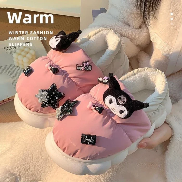 Kuromi Coziness: New Cute Girl Miniso Warm Cotton Slippers