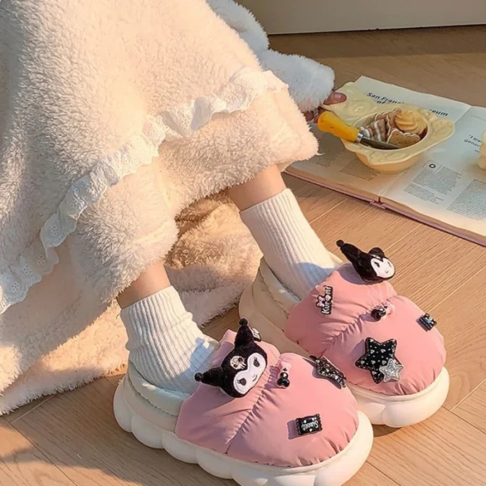 Kuromi Coziness: New Cute Girl Miniso Warm Cotton Slippers