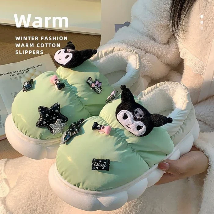 Kuromi Coziness: New Cute Girl Miniso Warm Cotton Slippers