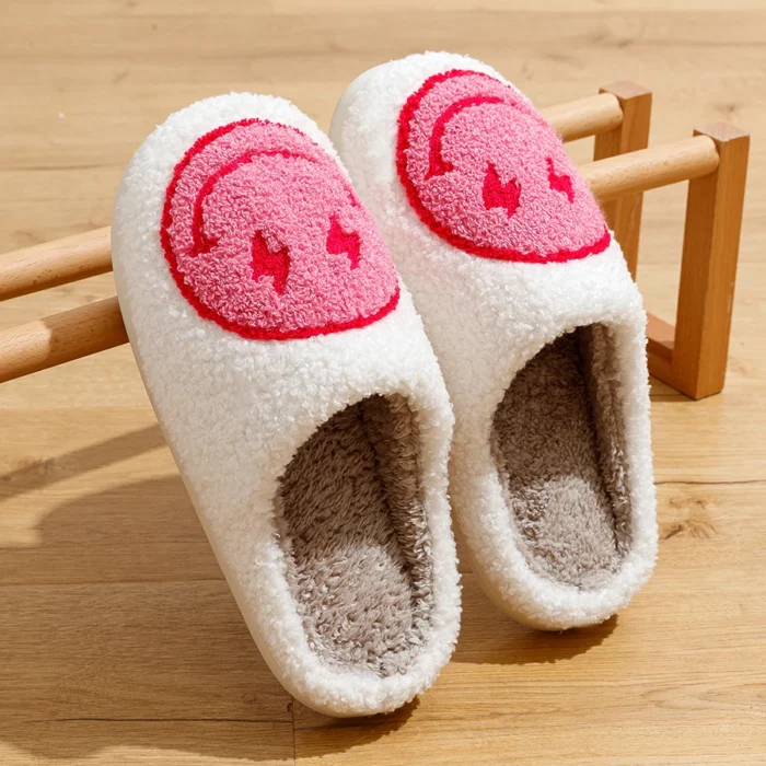 Lightning Smile: Super Cute Winter House Slippers with Fluffy Slides