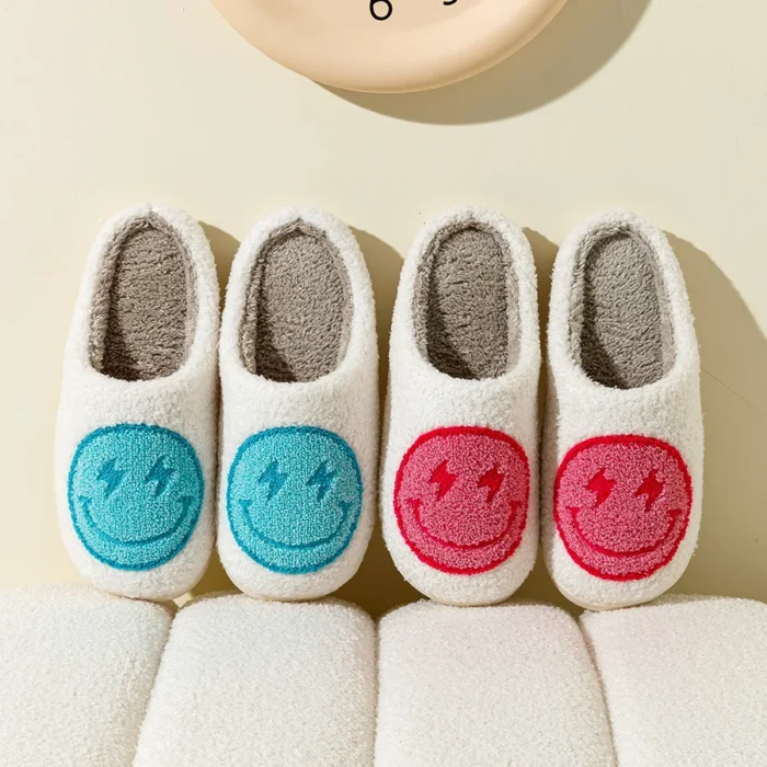 Lightning Smile: Super Cute Winter House Slippers with Fluffy Slides