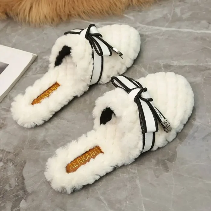 Luxe Comfort: Winter Joker Lambswool Slippers with Plush Bow