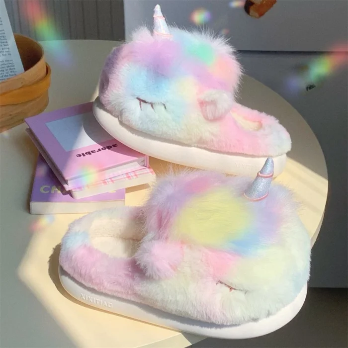 Magical Comfort: Cute Unicorn Winter Slippers for Women