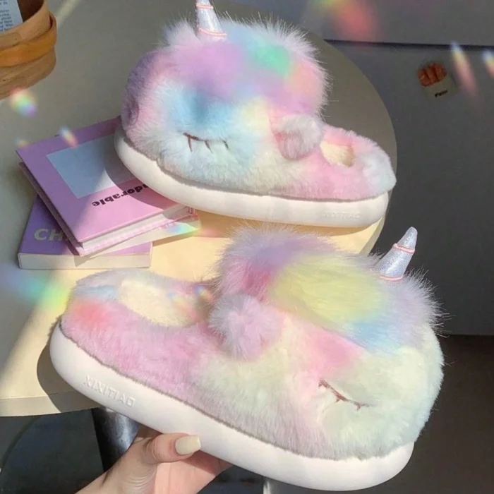 Magical Comfort: Cute Unicorn Winter Slippers for Women