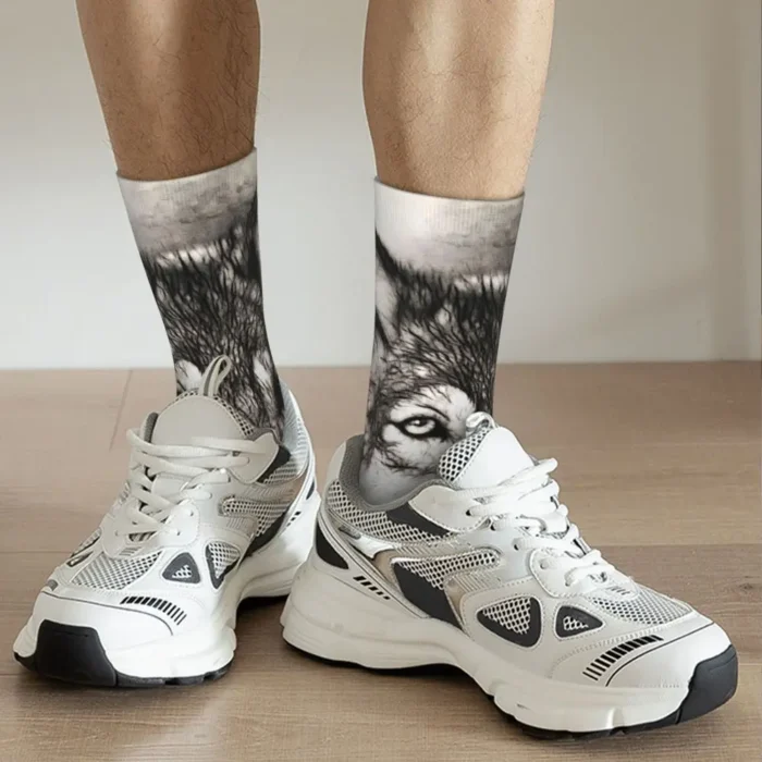 Men's Wolf Hip Hop Vintage Crew Socks - Funny Crazy Seamless Pattern, Breathable Novelty Gift