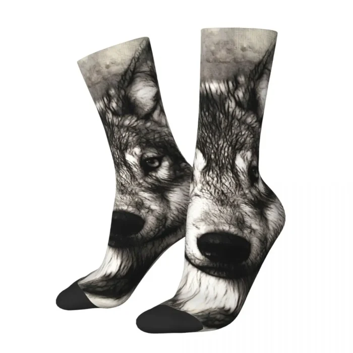 Men's Wolf Hip Hop Vintage Crew Socks - Funny Crazy Seamless Pattern, Breathable Novelty Gift