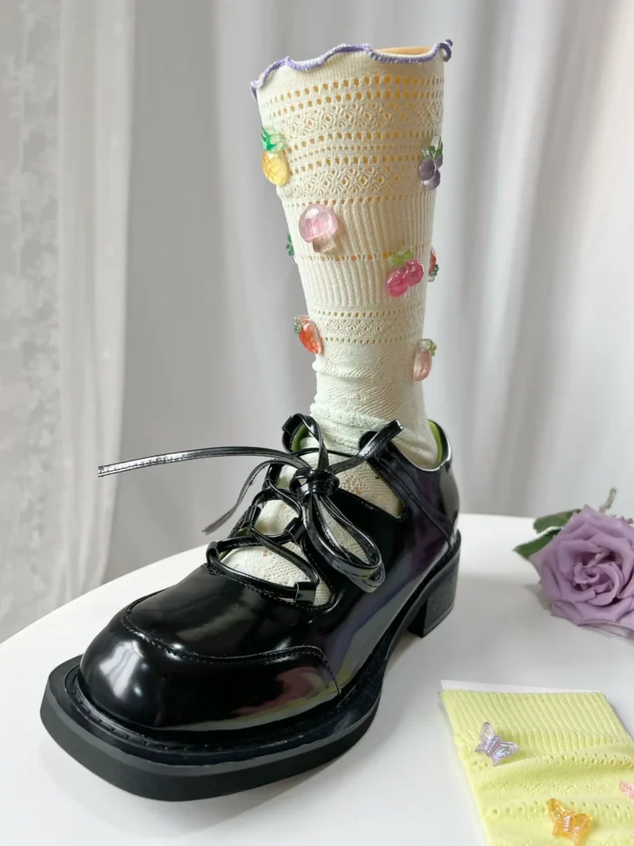 Millennial Korean Girl Lace Fishnet Calf Socks - Niche Design JK Candy-Colored Fruit Party
