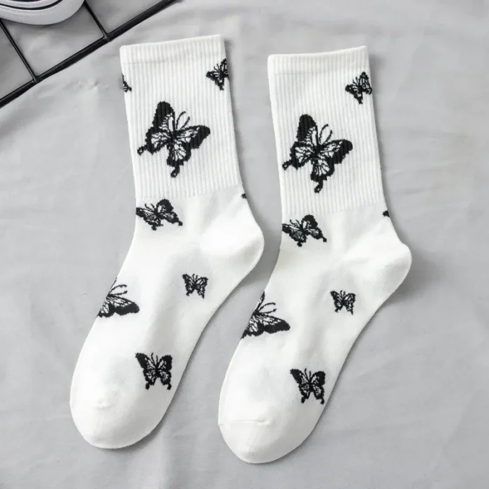 Mystical Elegance: Butterfly, Moon Star Patterned Socks