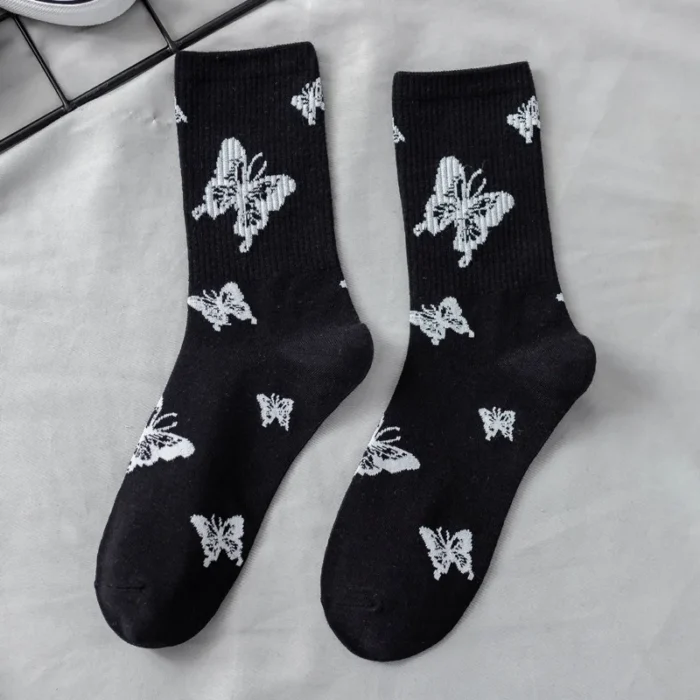 Mystical Elegance: Butterfly, Moon Star Patterned Socks