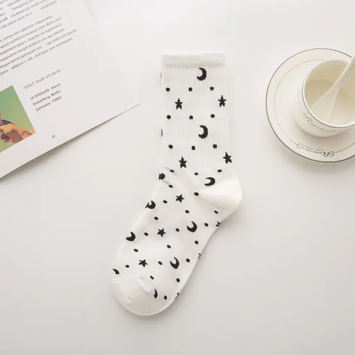 Mystical Elegance: Butterfly, Moon Star Patterned Socks